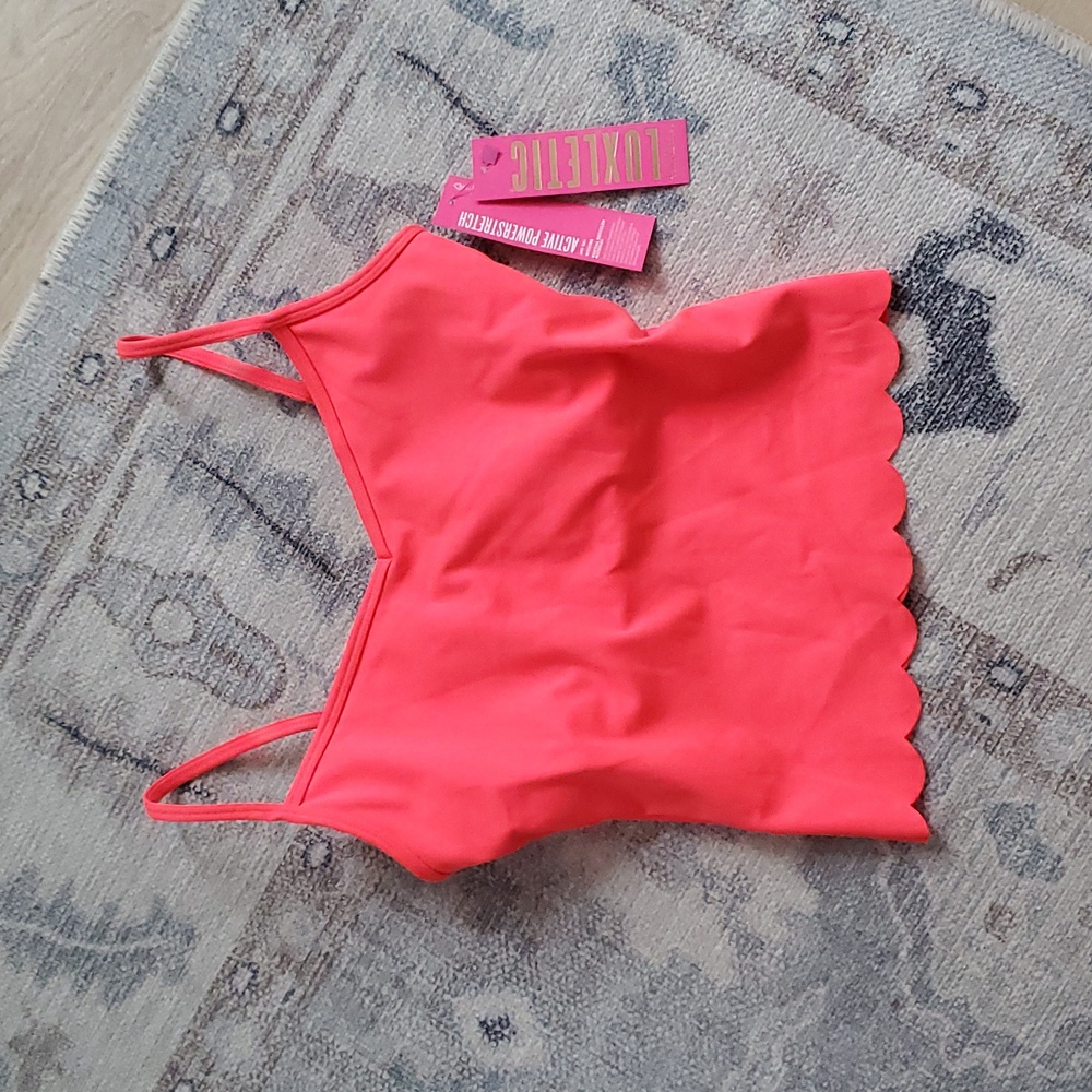 NWT Lilly Pulitzer Luxletic Cassis Scallop Bra Tank In Spicy Coral Top SzS - Picture 2 of 11